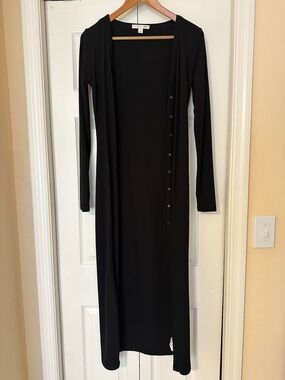 INC International Concepts x Olivia Culpo Long Black Button-Front Cardigan Dress